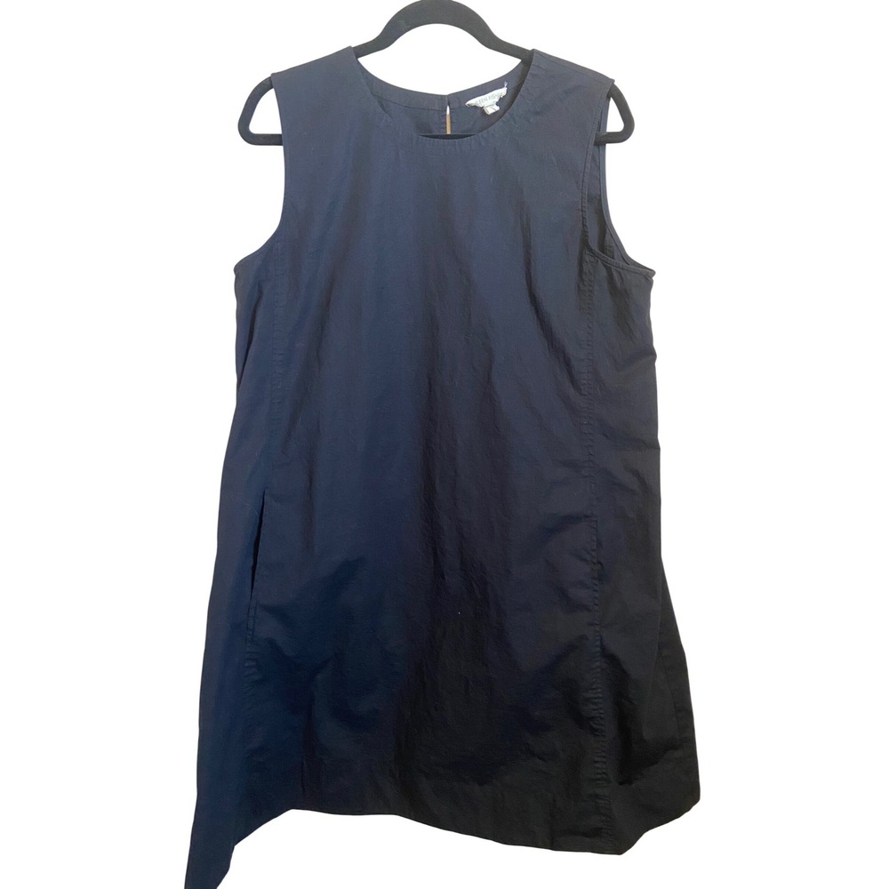 Eileen Fisher Black Organic Cotton Stretch Poplin Sleeveless Shift Dress Large